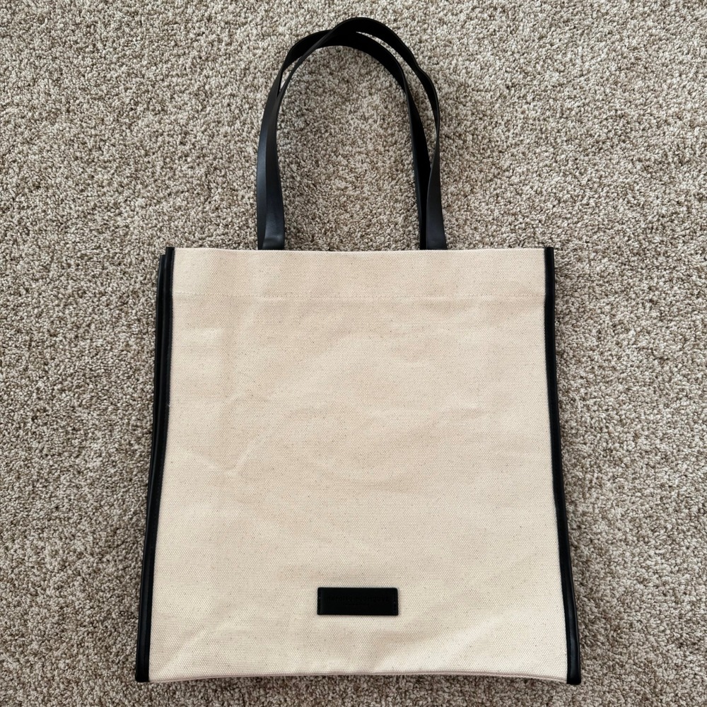 Narciso Rodriguez Parfum Canvas Faux Leather Trim Tote Bag Beige Black
